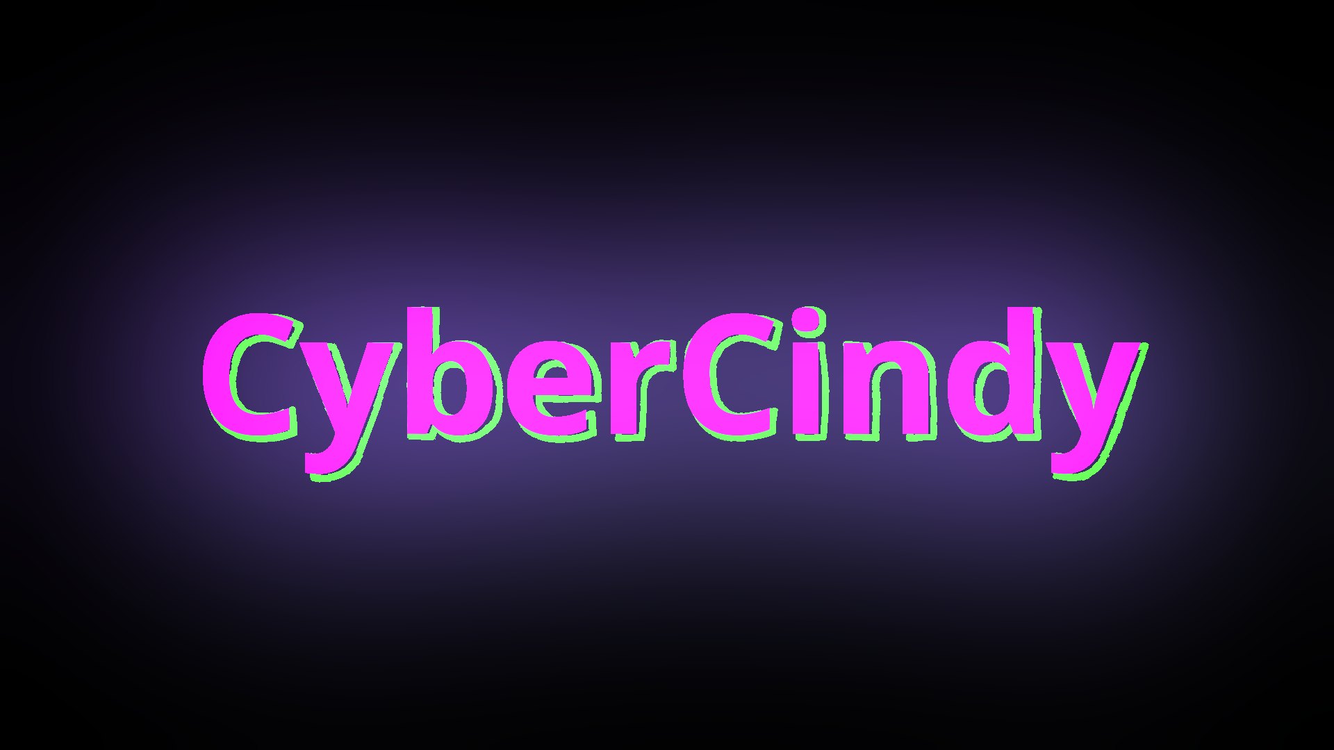 Title card: the word CyberCindy in pink and green letters on a dark purple background. CyberCindy (2025) by Nickii Schamborski.